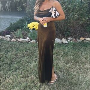 Elegant Velvet Moss Green Dress